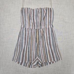 Derek Heart Tube Top Romper Short White Grey Colorful Striped Pockets Size L
